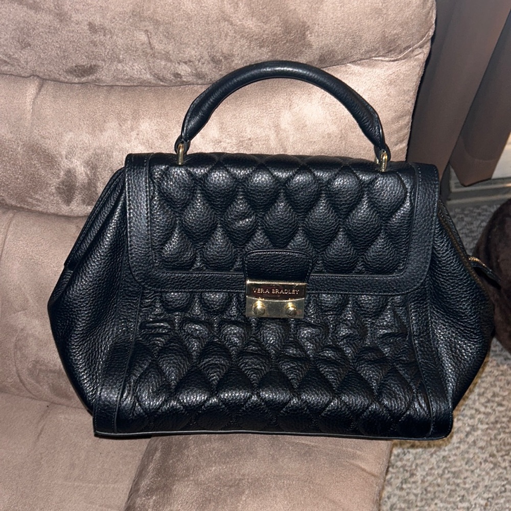 Excellent used large quilted leather Vera Bradley satchel